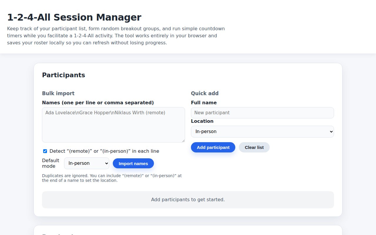 Screenshot of 1-2-4-All Session Manager